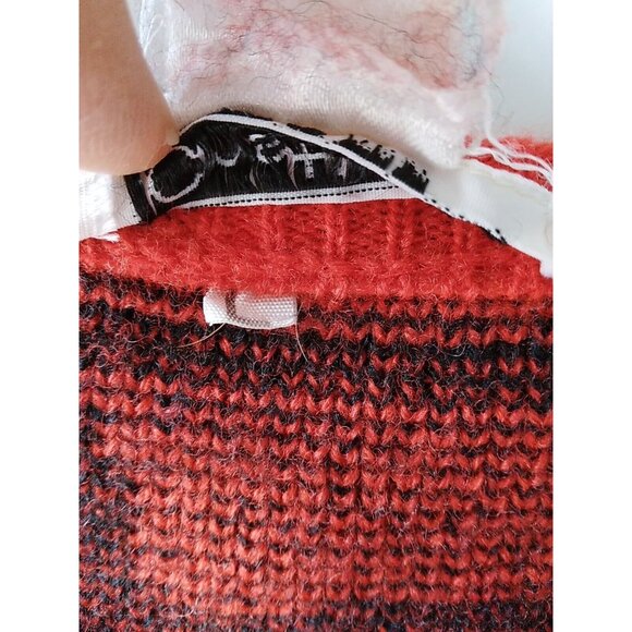 Vintage Sweater 80s Red Black Abstract Long Retro Nostalgia Slouchy - Picture 3 of 12